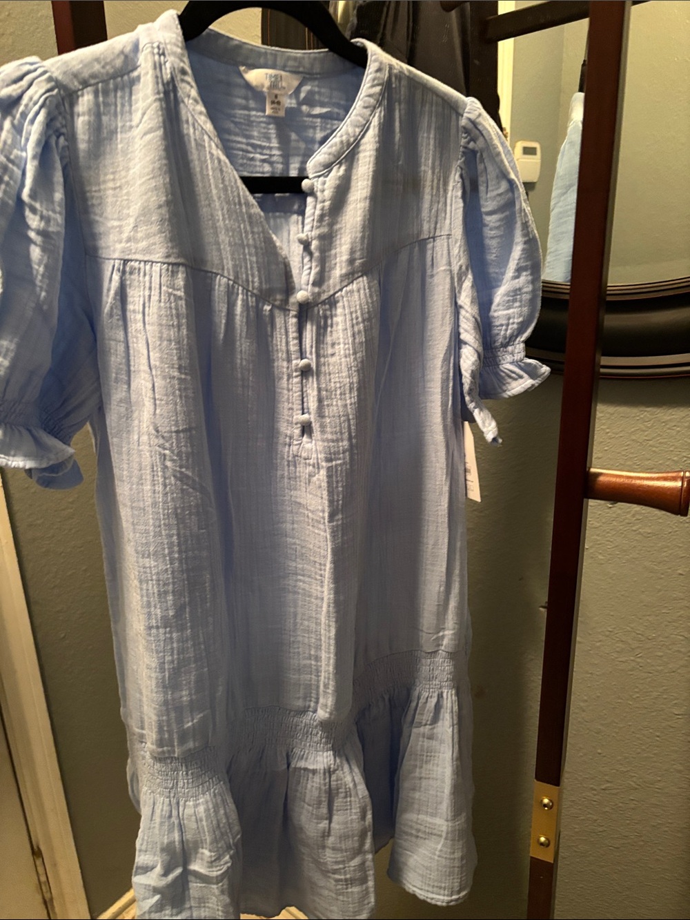 Time and Tru Light Blue Gauze Button-Front Maxi Dress